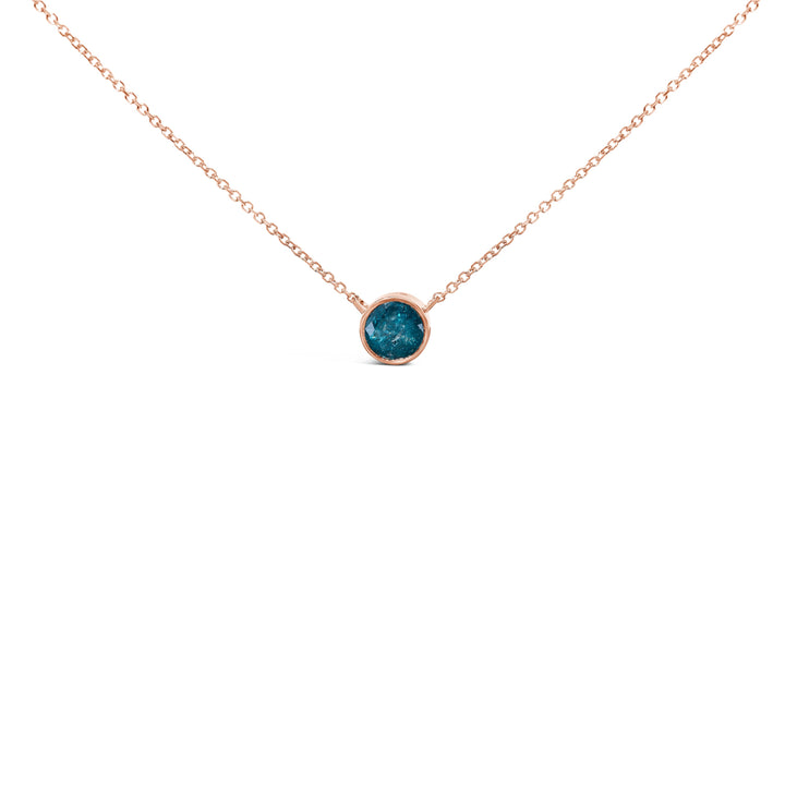 14K Rose Gold 2.0 Cttw Bezel Set Blue Diamond Solitaire Pendant Necklace  - 18" Inches