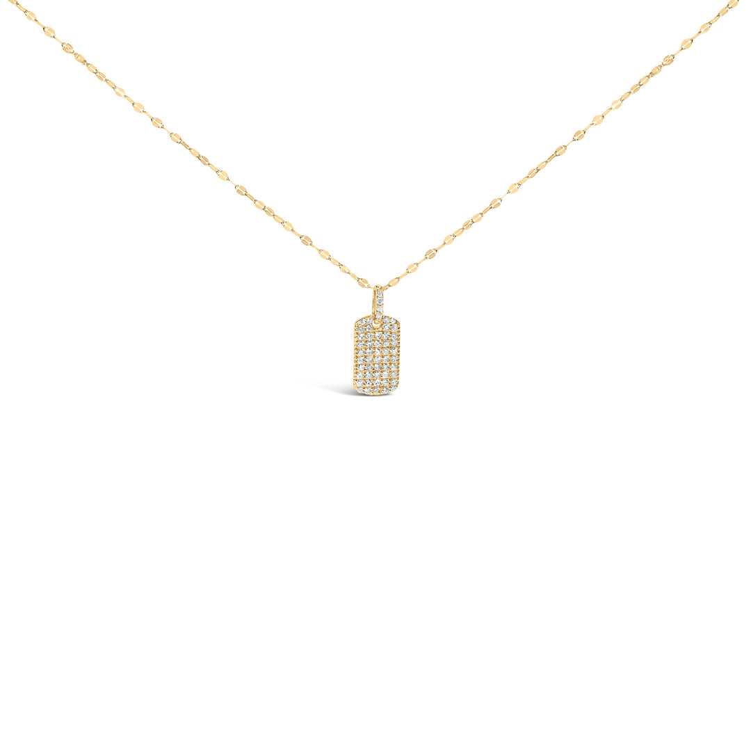14K Yellow Gold 1/3 Cttw Diamond Dog Tag Pendant Necklaces 18"