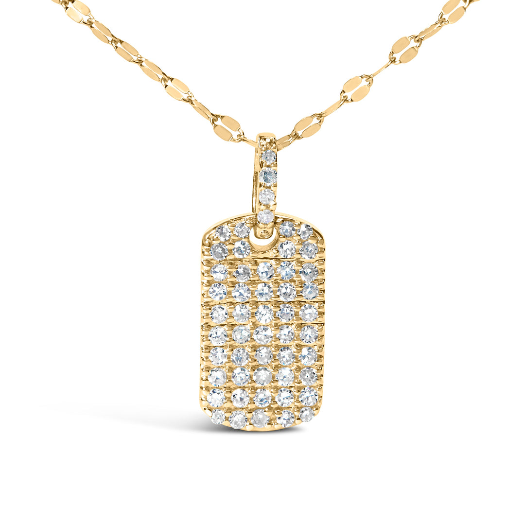 14K Yellow Gold 1/3 Cttw Diamond Dog Tag Pendant Necklaces 18"