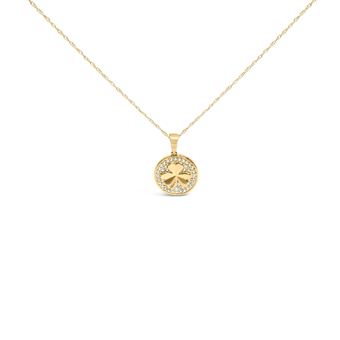 10K Yellow Gold 3 Leaf Clover 1/6 Cttw Diamond Pendant Necklace