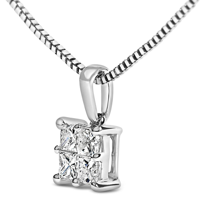 Sterling Silver 1/4 Cttw Princess Cut Diamond 4 Stone Pendant Necklace