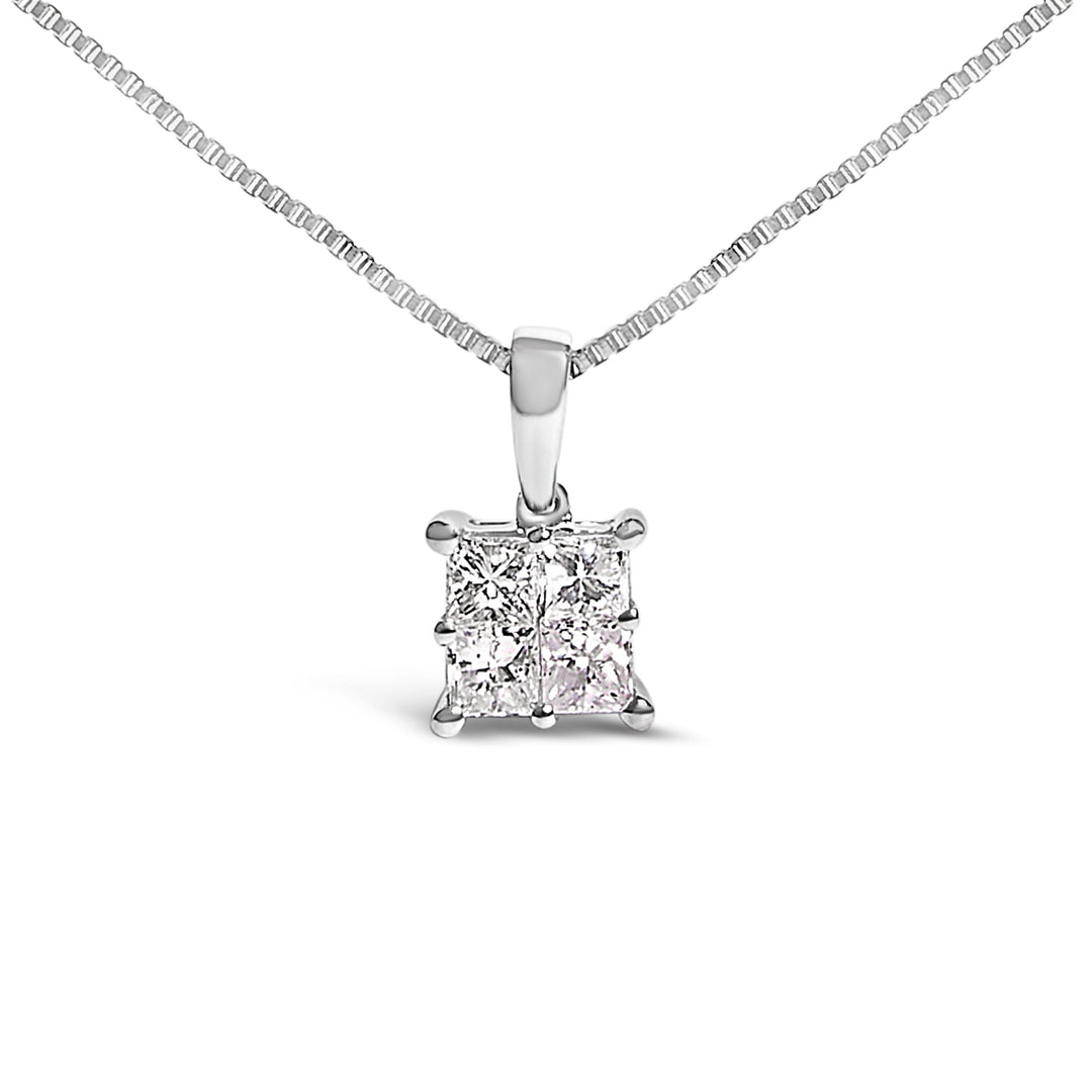 Sterling Silver 1/2 Cttw Princess-Cut Diamond 4 Stone Pendant Necklace