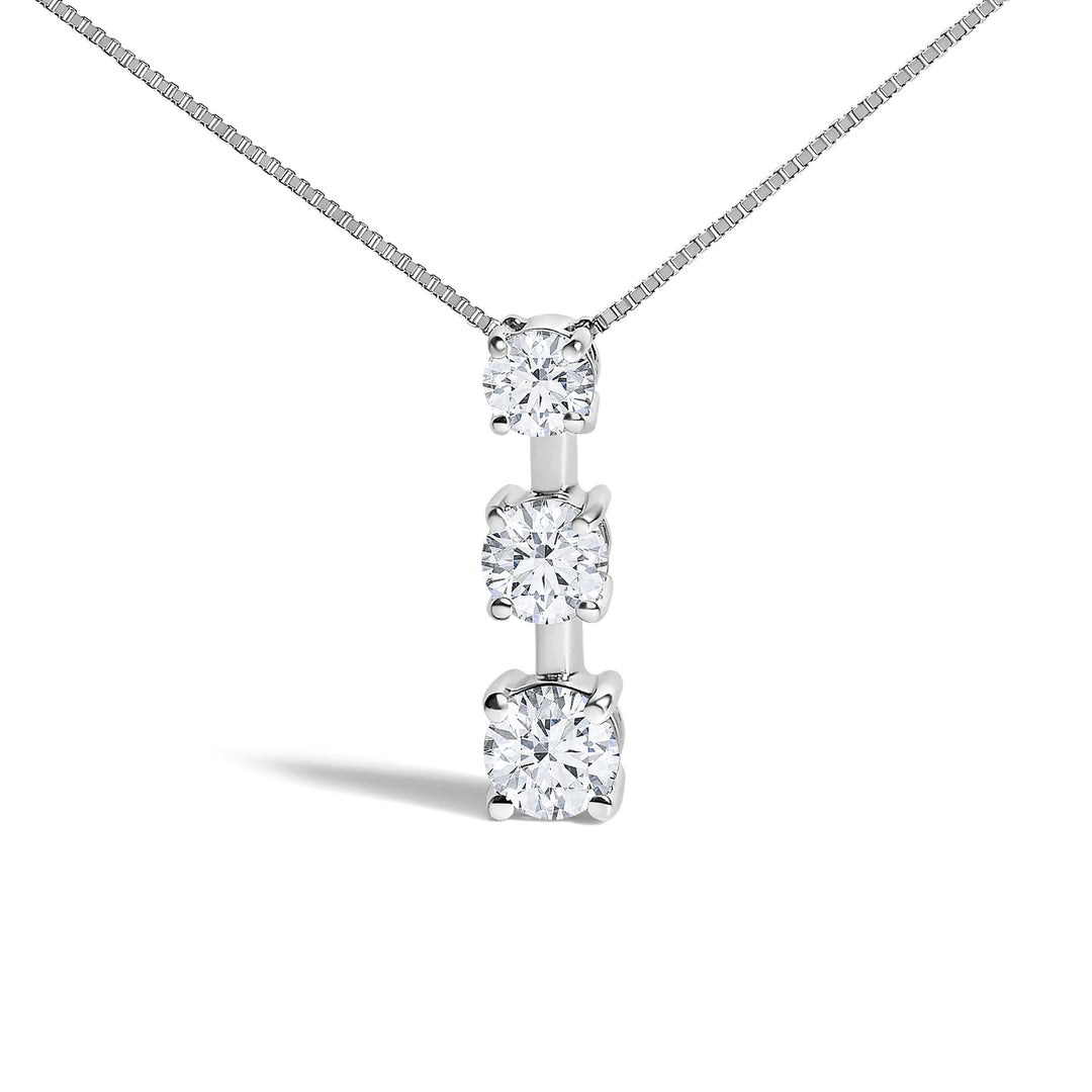 10K White Gold 1/2 Cttw Diamond 3 Stone Drop Pendant Necklace