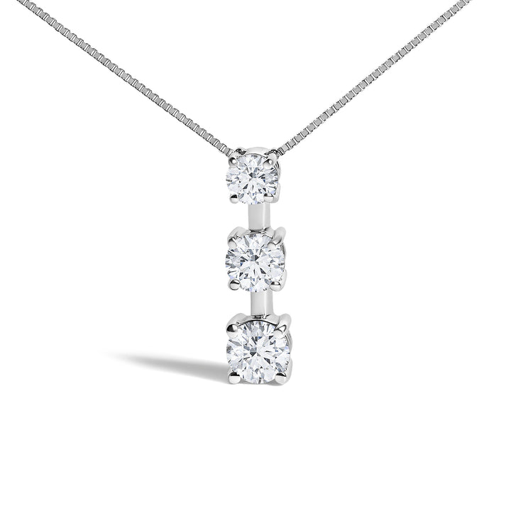10K White Gold 1/2 Cttw Diamond 3 Stone Drop Pendant Necklace