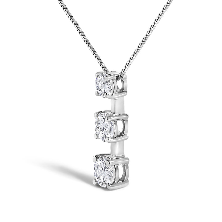 10K White Gold 1/2 Cttw Diamond 3 Stone Drop Pendant Necklace