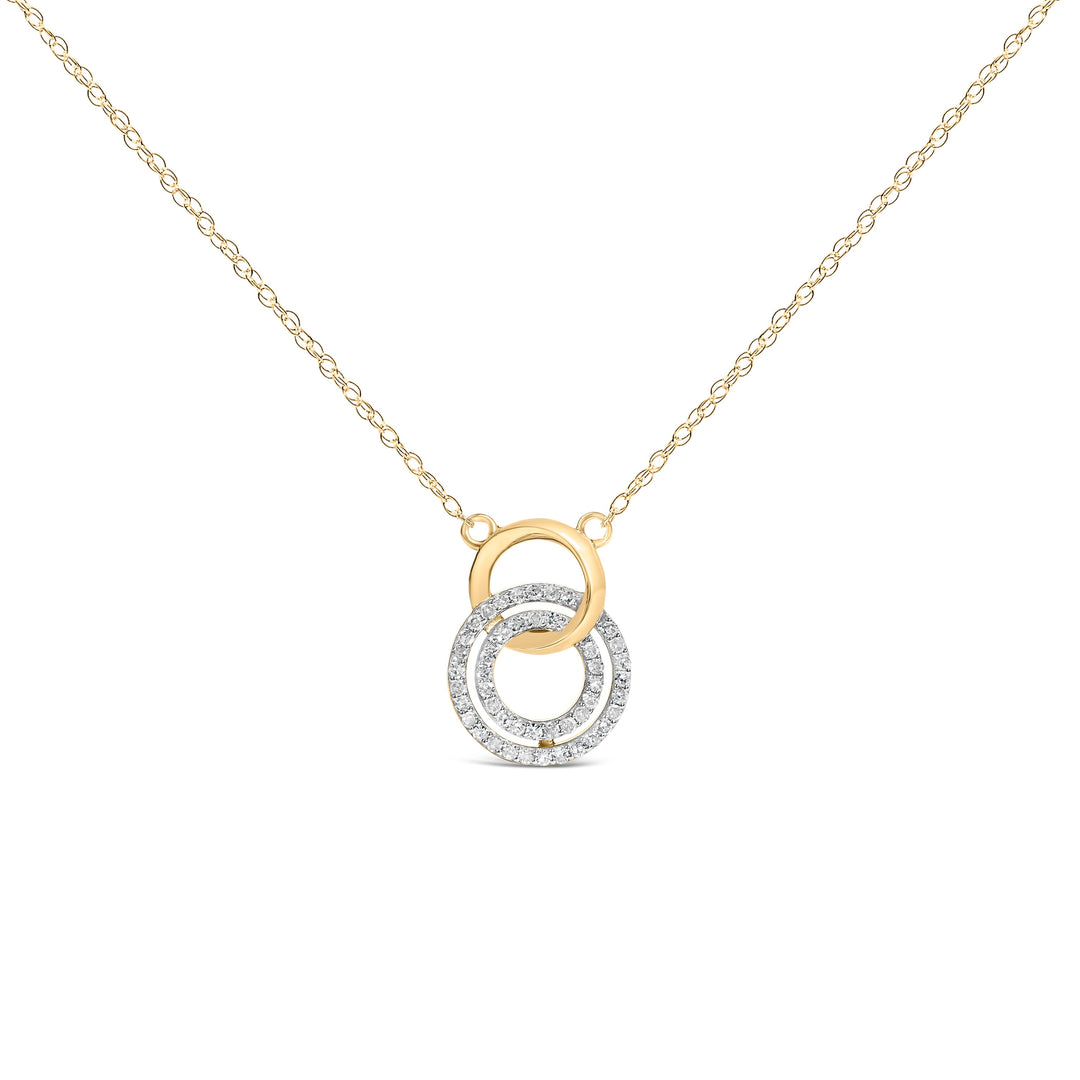 14K Yellow Gold Plated Sterling Silver 1/3 Cttw Diamond Interlocking Circles Necklace