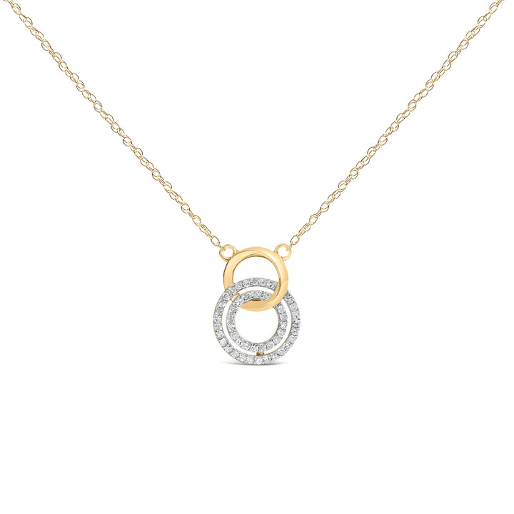 14K Yellow Gold Plated Sterling Silver 1/3 Cttw Diamond Interlocking Circles Necklace