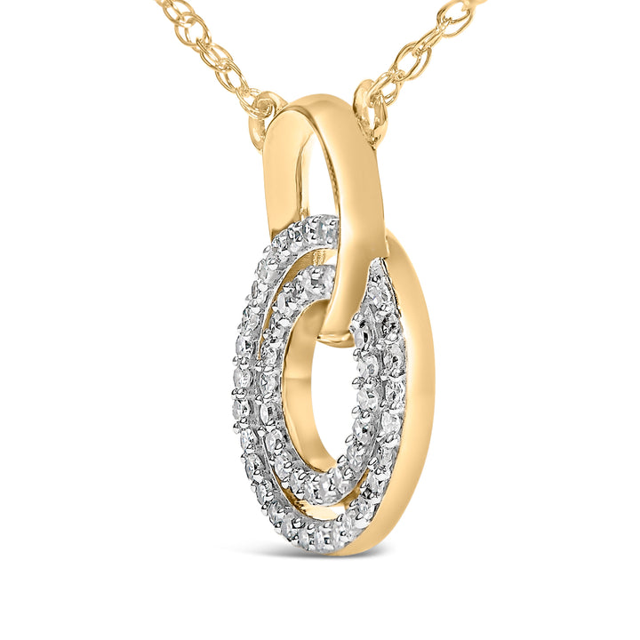 14K Yellow Gold Plated Sterling Silver 1/3 Cttw Diamond Interlocking Circles Necklace