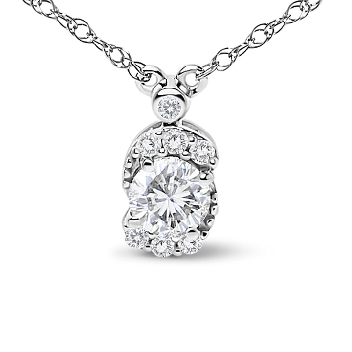 Sterling Silver 5/8 Cttw Lab Grown Diamond Oval Halo Pendant Necklace
