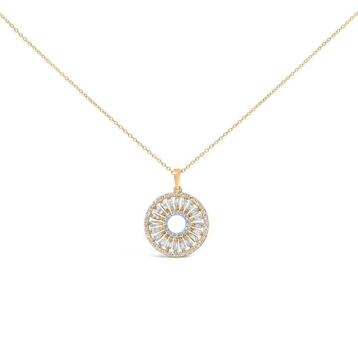 14K Yellow Gold Plated Sterling Silver 1 1/6 Cttw Diamond Sunburst Medallion Pendant Necklace