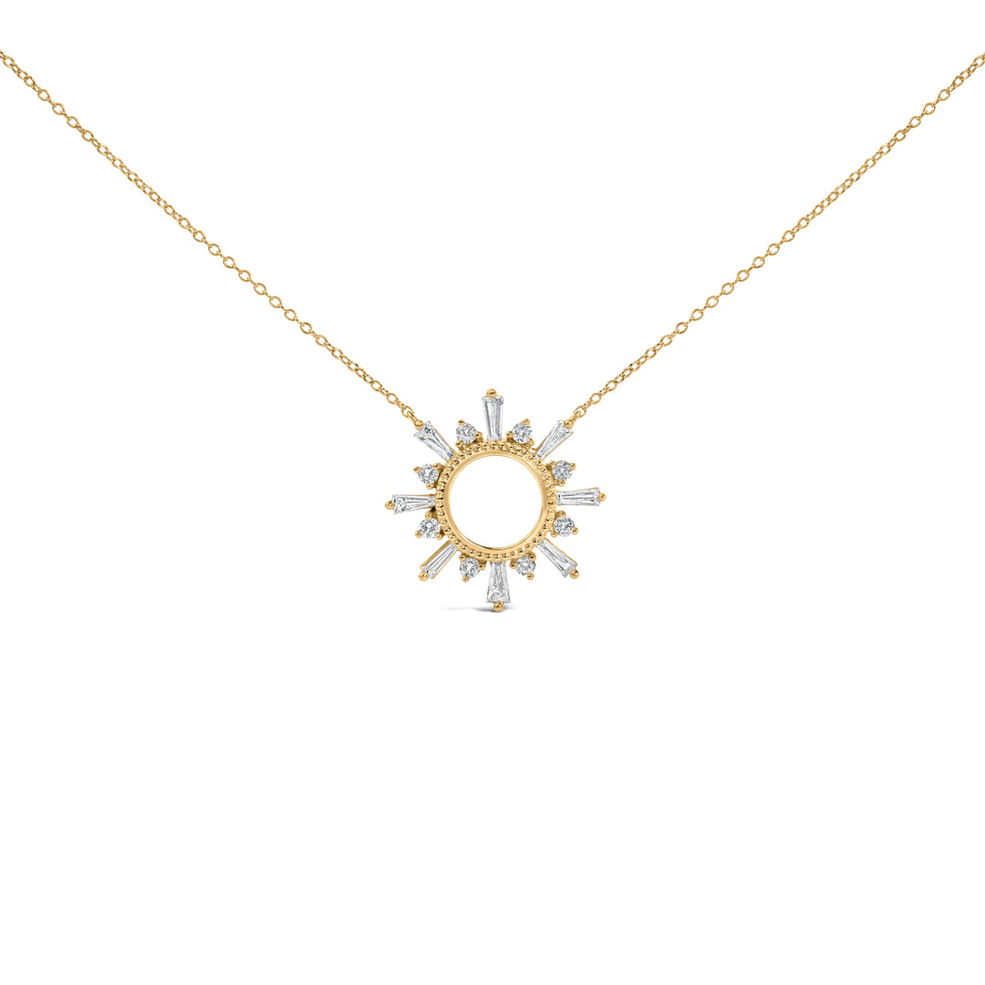 14K Yellow Gold Plated Sterling Silver 5/8 Cttw Diamond Open Starburst Pendant Necklace
