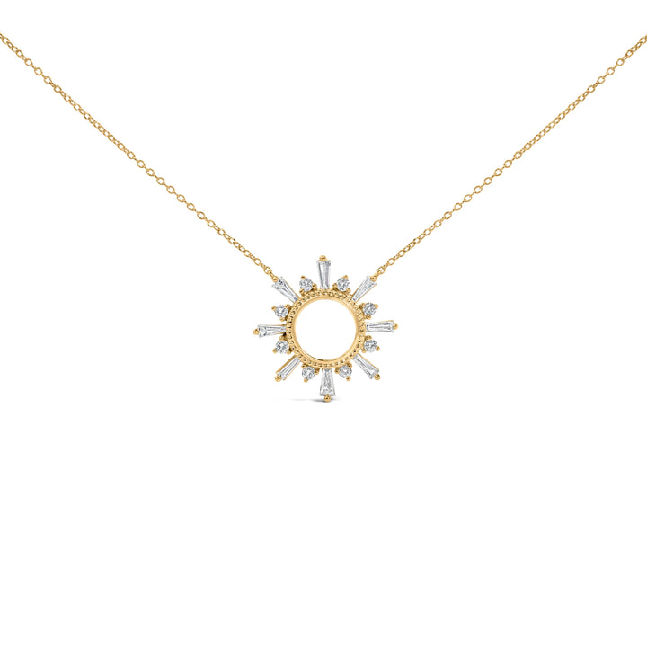 14K Yellow Gold Plated Sterling Silver 5/8 Cttw Diamond Open Starburst Pendant Necklace