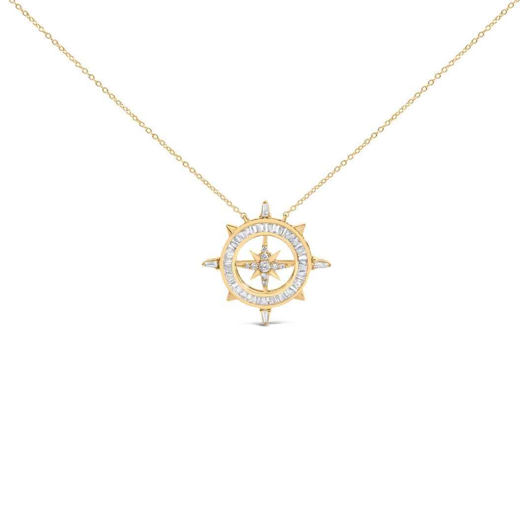 14K Yellow Gold Plated Sterling Silver 1.0 Cttw Diamond Compass Pendant Necklace