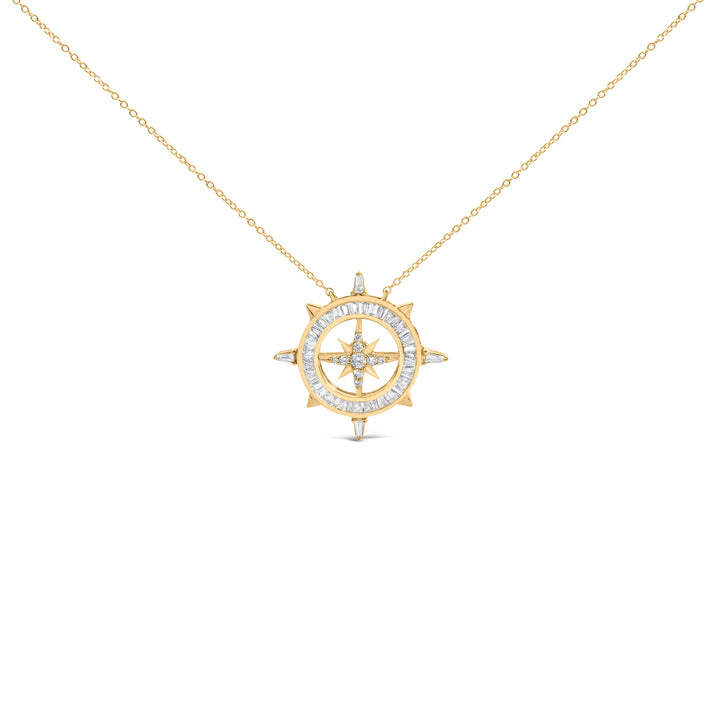 14K Yellow Gold Plated Sterling Silver 1.0 Cttw Diamond Compass Pendant Necklace