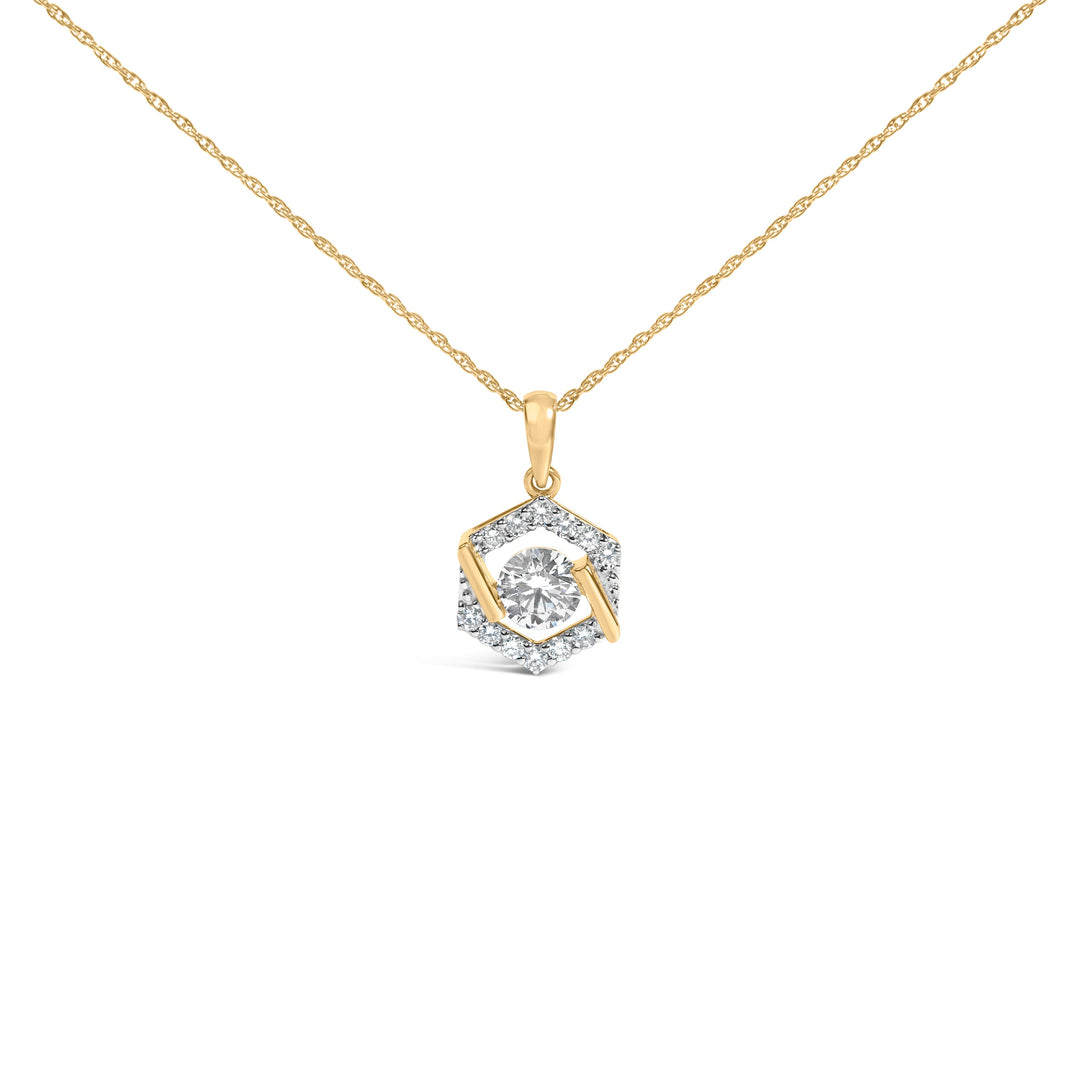 10K Yellow Gold Plated .925 Sterling Silver 1.0 Cttw Lab Grown Diamond Hexagon Halo Pendant Necklace