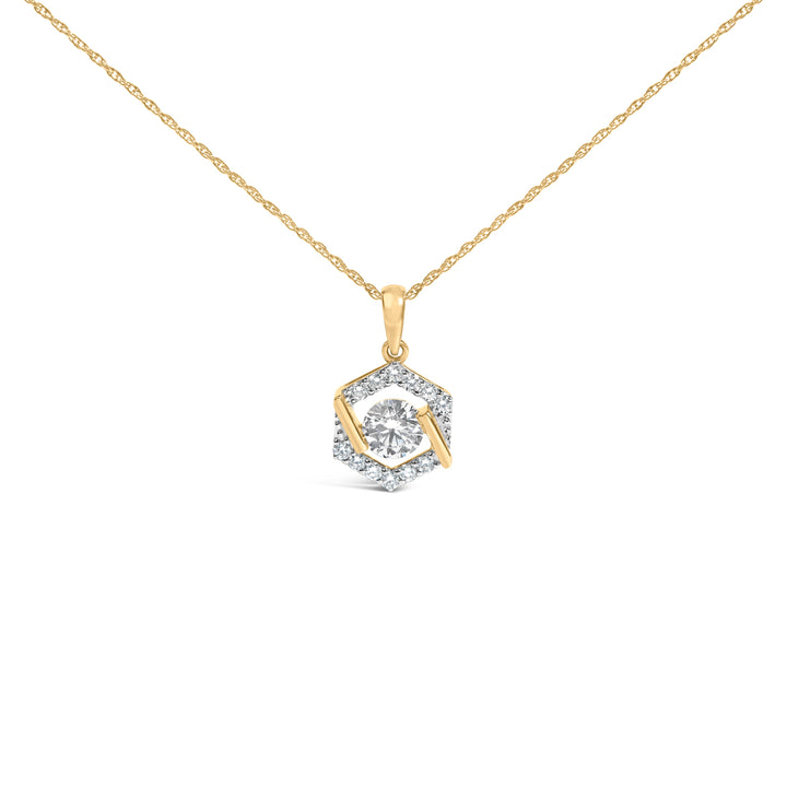 10K Yellow Gold Plated .925 Sterling Silver 1.0 Cttw Lab Grown Diamond Hexagon Halo Pendant Necklace