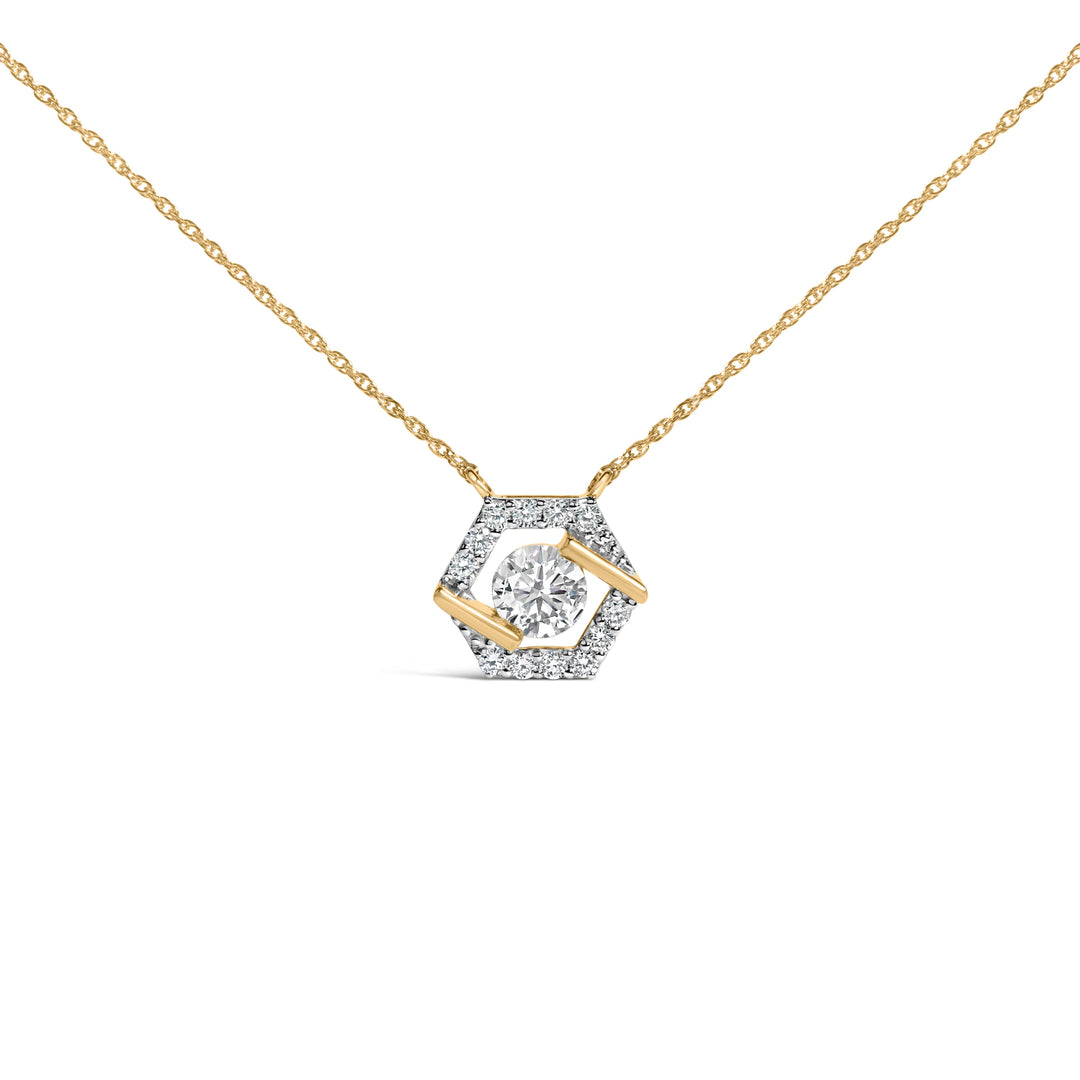 10K Yellow Gold Plated Silver 1.0 Cttw Lab Grown Diamond Hexagon Halo Necklace