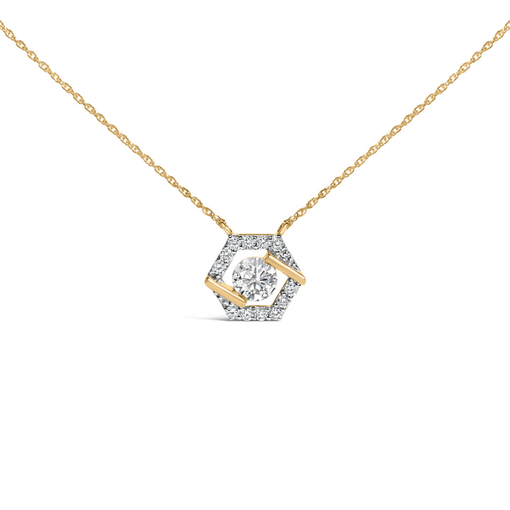 10K Yellow Gold Plated Silver 1.0 Cttw Lab Grown Diamond Hexagon Halo Necklace