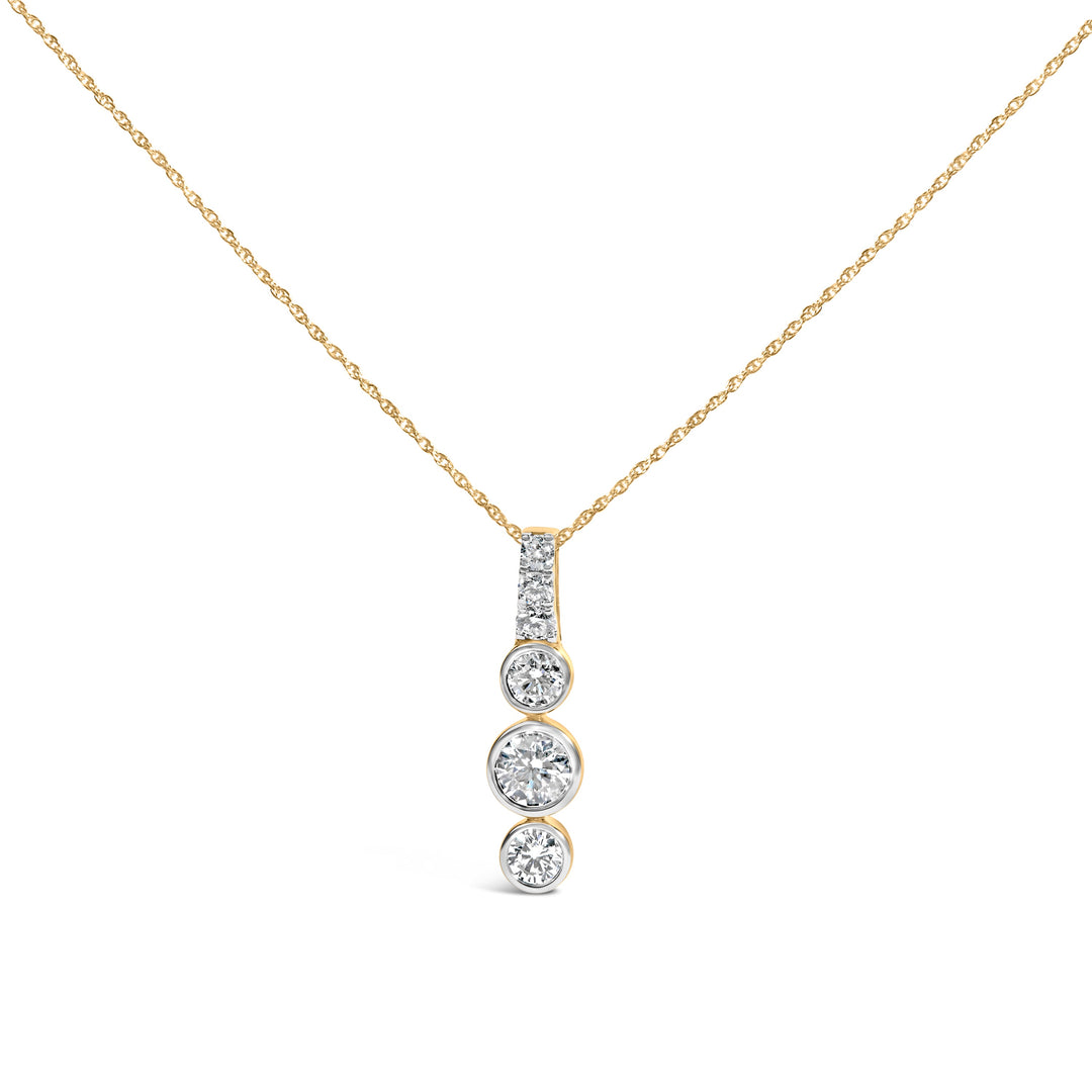 10K Yellow Gold Plated Silver 1 1/2 Cttw Lab Grown Diamond Bezel Set Vertical Drop Pendant Necklace