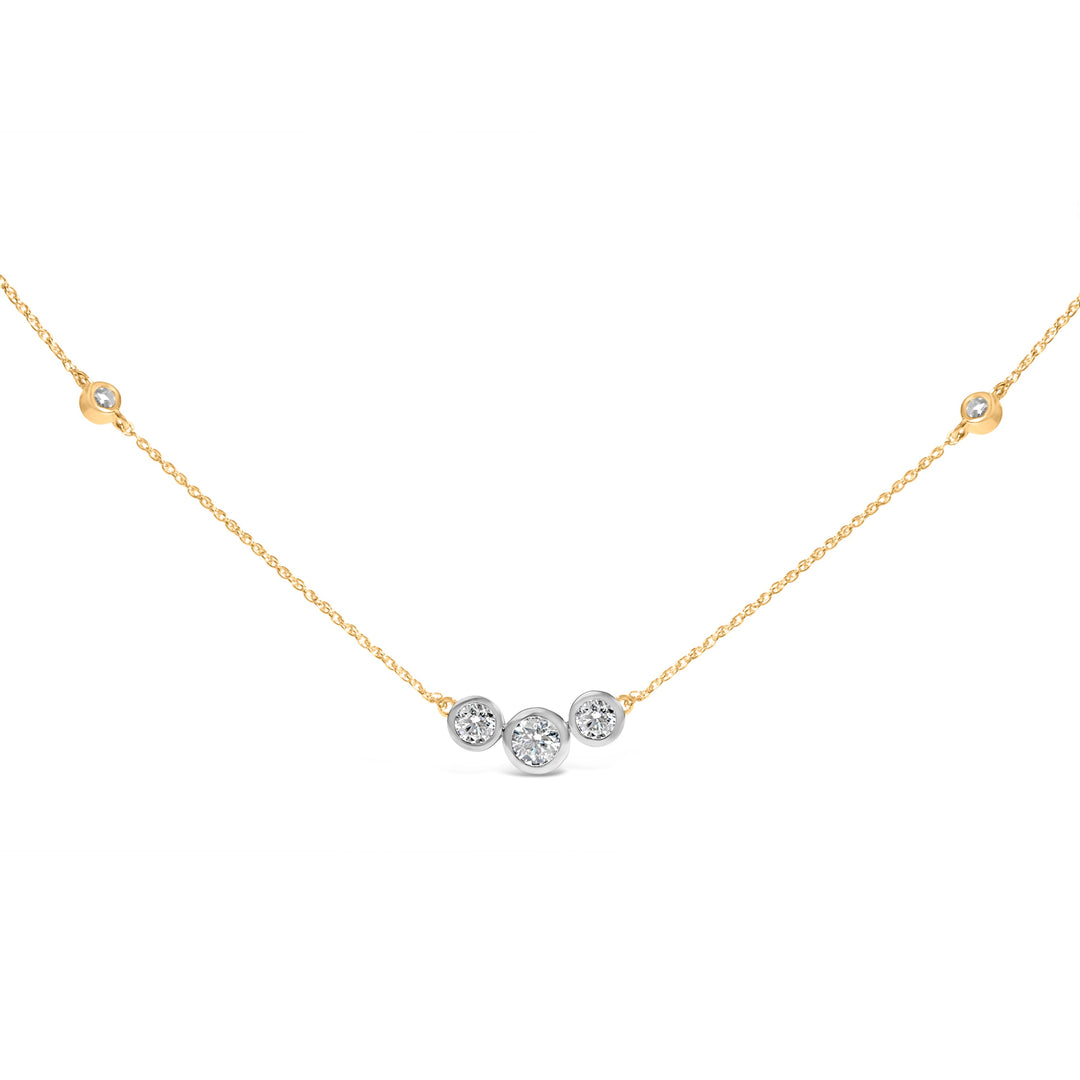 10K Yellow Gold Plated Sterling Silver 1.0 Cttw Lab Grown Diamond Bezel Station Necklace