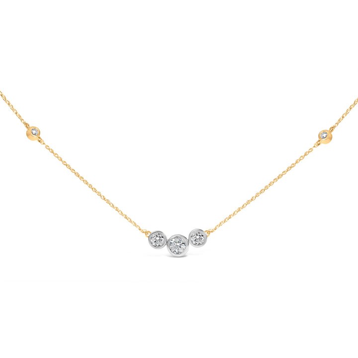 10K Yellow Gold Plated Sterling Silver 1.0 Cttw Lab Grown Diamond Bezel Station Necklace