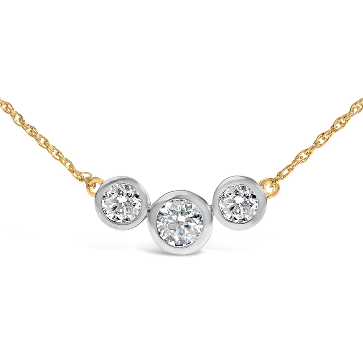 10K Yellow Gold Plated Sterling Silver 1.0 Cttw Lab Grown Diamond Bezel Station Necklace
