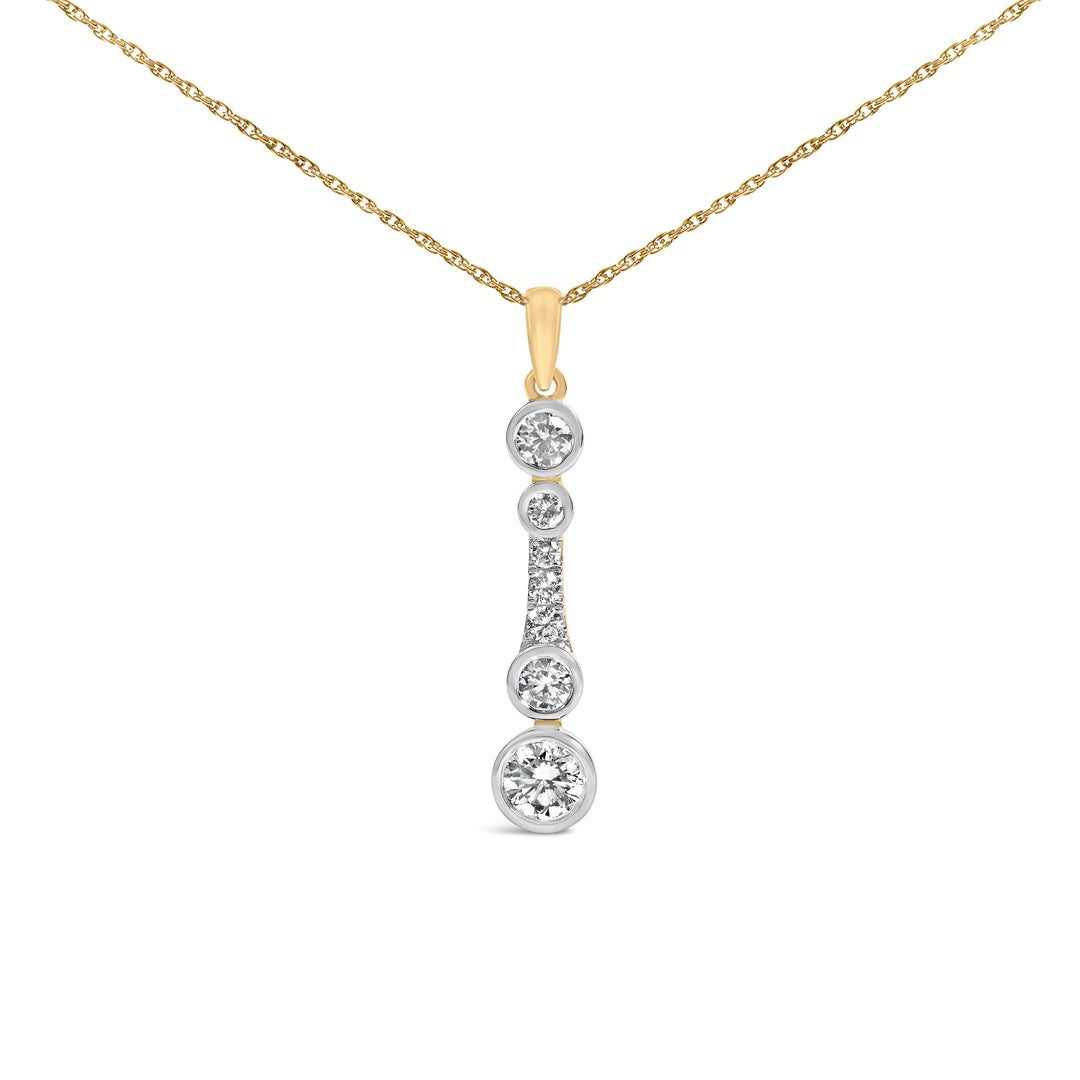 10K Yellow Gold Plated Sterling Silver 1.0 Cttw Lab Grown Diamond Bezel Vertical Drop Pendant Necklace