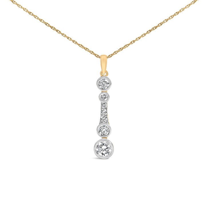 10K Yellow Gold Plated Sterling Silver 1.0 Cttw Lab Grown Diamond Bezel Vertical Drop Pendant Necklace