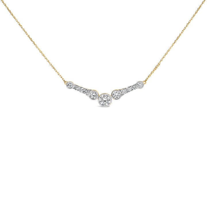 10K Yellow Gold Plated Sterling Silver 1 1/2 Cttw Lab Grown Diamond V Bar Necklace