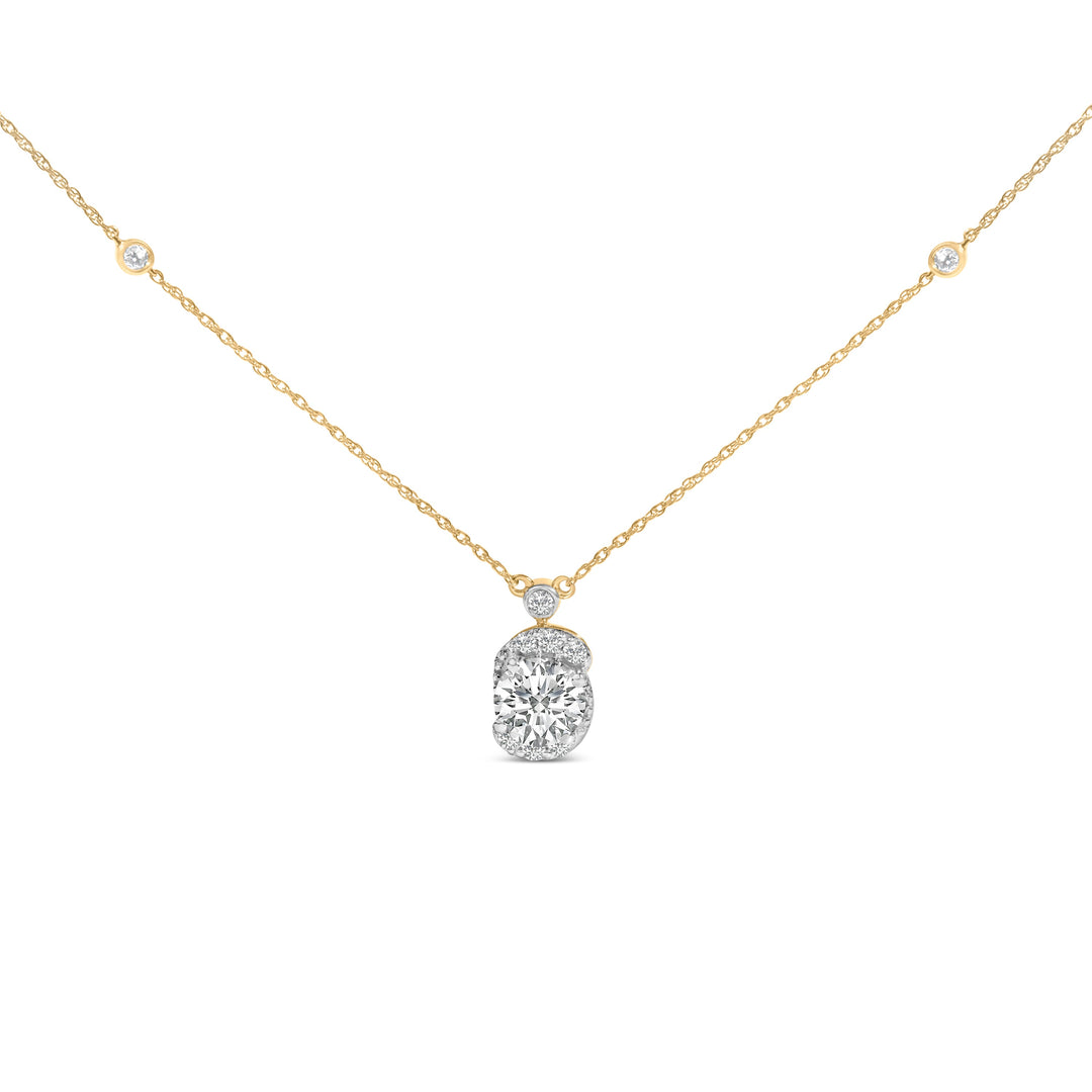 10K Yellow Gold Plated .925 Sterling Silver 1 1/2 Cttw Lab Grown Diamond Galaxy Halo Pendant Necklace