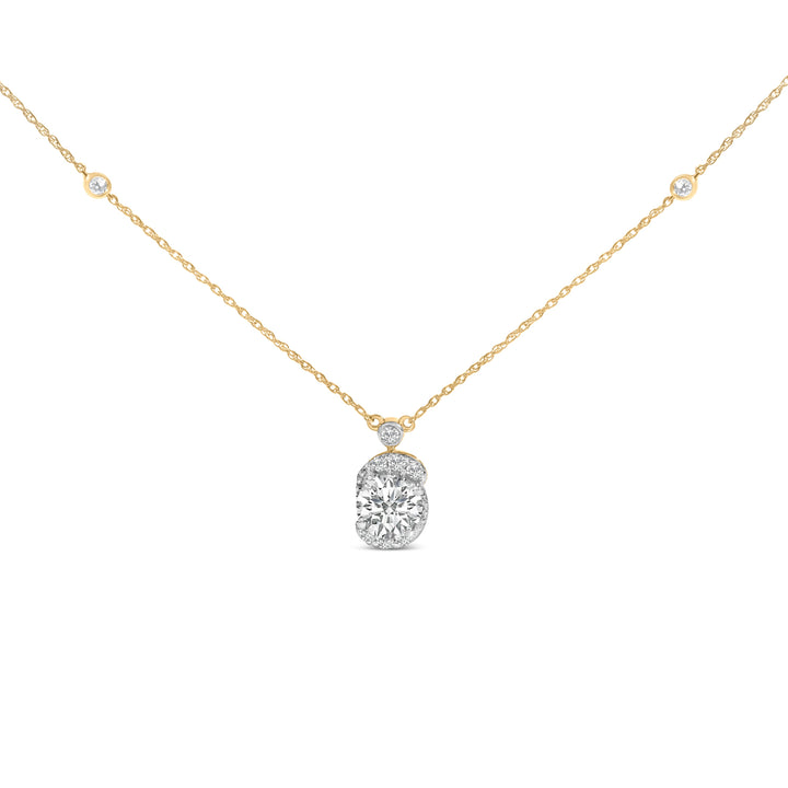 10K Yellow Gold Plated .925 Sterling Silver 1 1/2 Cttw Lab Grown Diamond Galaxy Halo Pendant Necklace