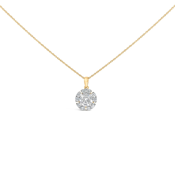 10K Yellow Gold Plated .925 Sterling Silver 2.0 Cttw Lab Grown Diamond Spoked Halo Pendant Necklace