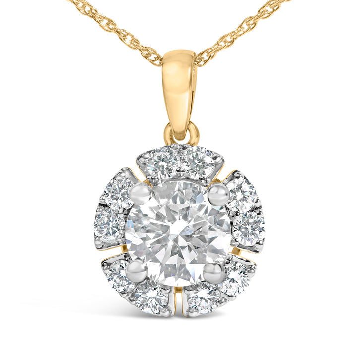 10K Yellow Gold Plated .925 Sterling Silver 2.0 Cttw Lab Grown Diamond Spoked Halo Pendant Necklace