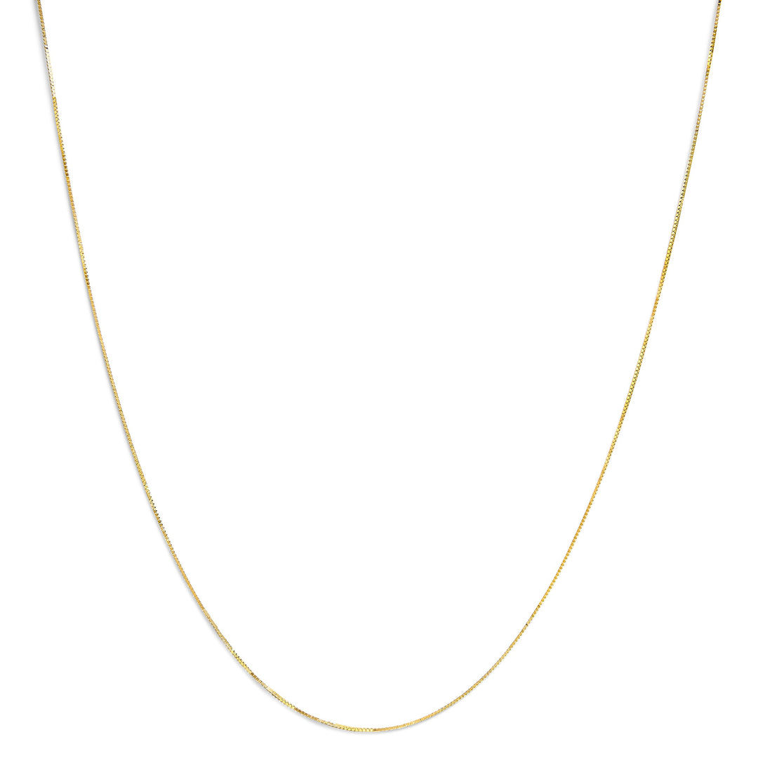 Solid 14K Yellow Gold 0.75mm Classic Box Chain Necklace. Unisex Chain - Size 16 Inches