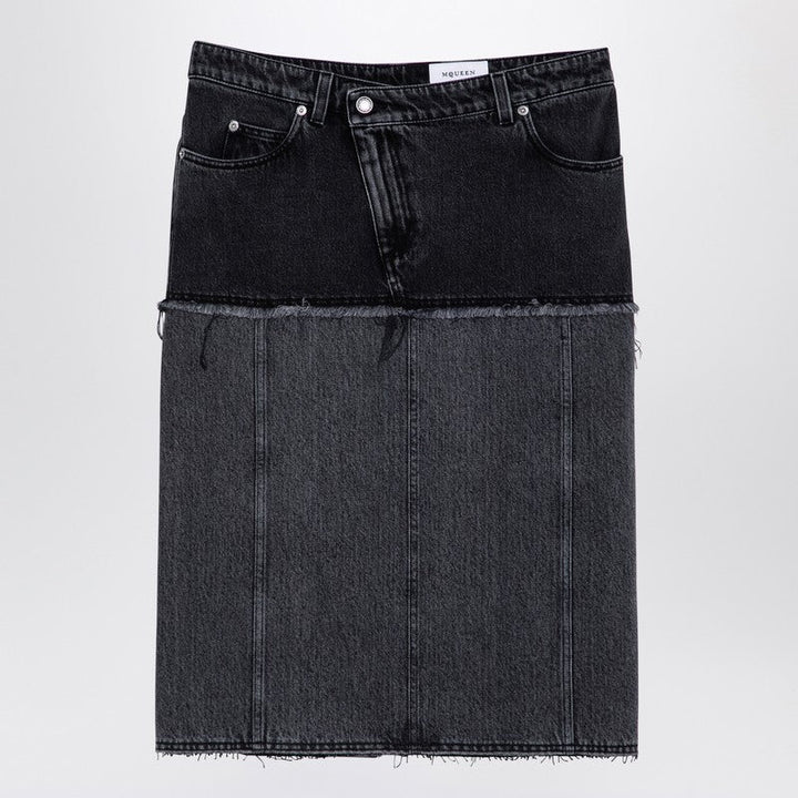 Alexander Mcqueen Two-Tone Black Denim Skirt Women