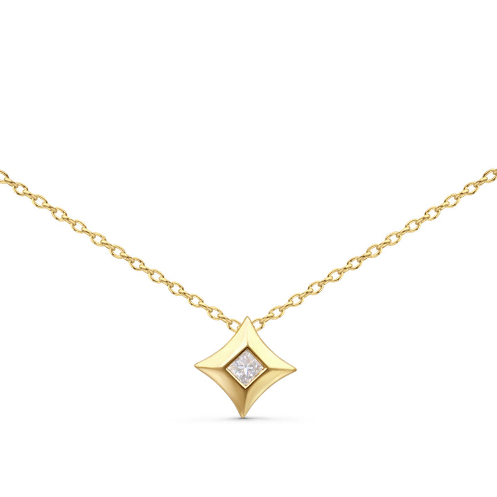 10K Yellow Gold 1/5 Cttw Bezel Set Princess Diamond Kite Shaped Solitaire Pendent Necklace
