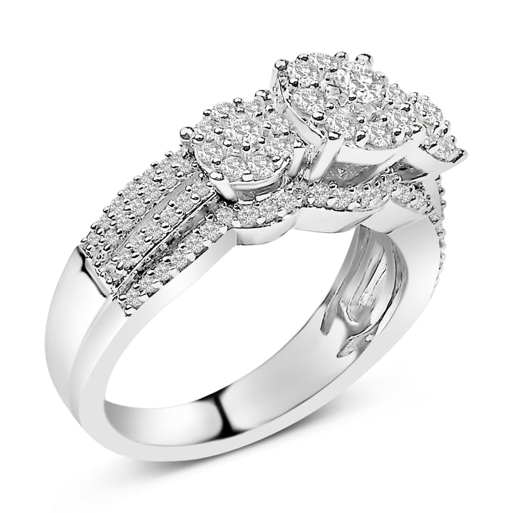 .925 Sterling Silver 1.0 Cttw Diamond Engagement Ring and Soldered Wedding Band Set