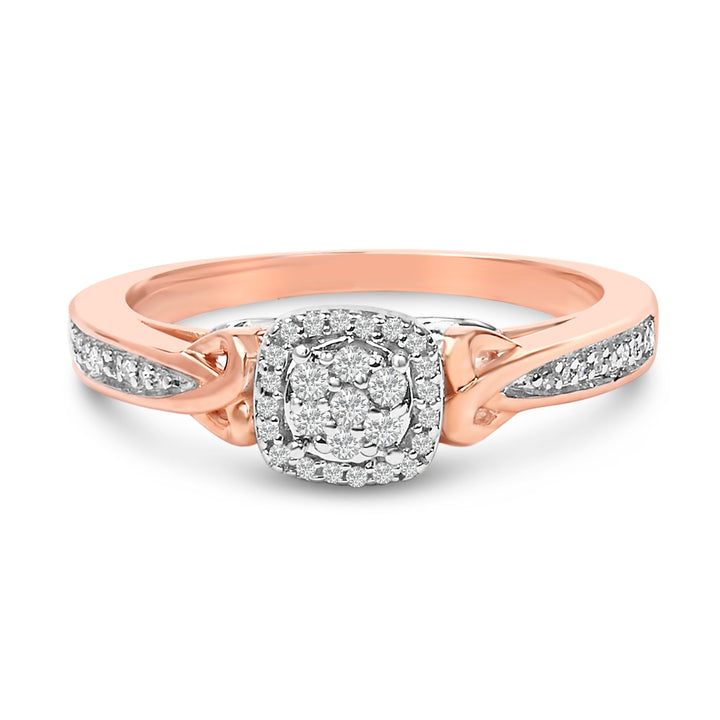 14K Rose Gold Plated Sterling Silver 1/6 Cttw Diamond Knot Cluster Ring