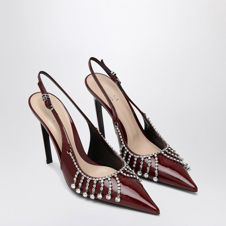 Gucci Bordeaux Patent Leather Pump With Crystal Chain Women
