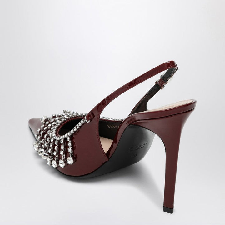 Gucci Bordeaux Patent Leather Pump With Crystal Chain Women