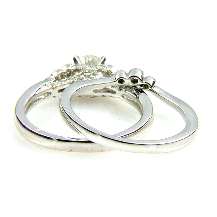 .90ct Antique Style Engagement Ring Set 14KT White Gold