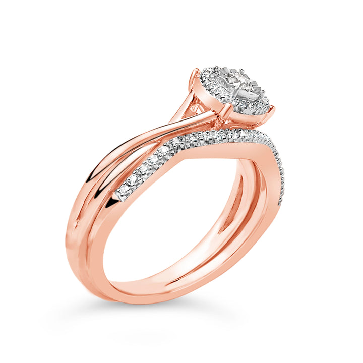 14K Rose Gold Plated Sterling Silver 1/6 Cttw Diamond Round Halo Bridal Set