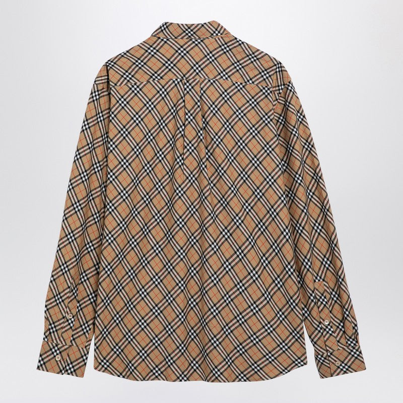 Burberry Beige Button-Down Shirt With Check Pattern Men