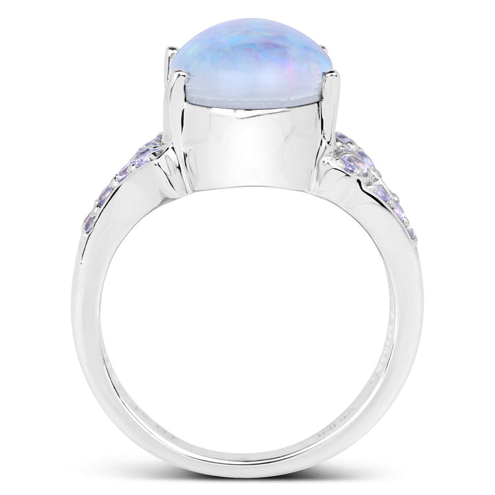 4.12 Carat Genuine Triplet Opal and Tanzanite .925 Sterling Silver Ring