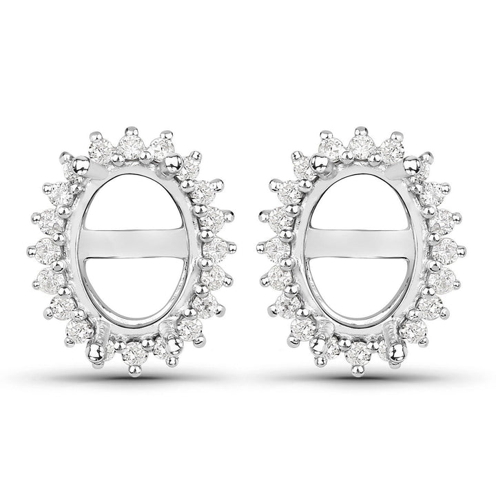 0.26 Carat Genuine White Diamond 14K White Gold Semi Mount Earrings - holds 8x6mm Oval Gemstones