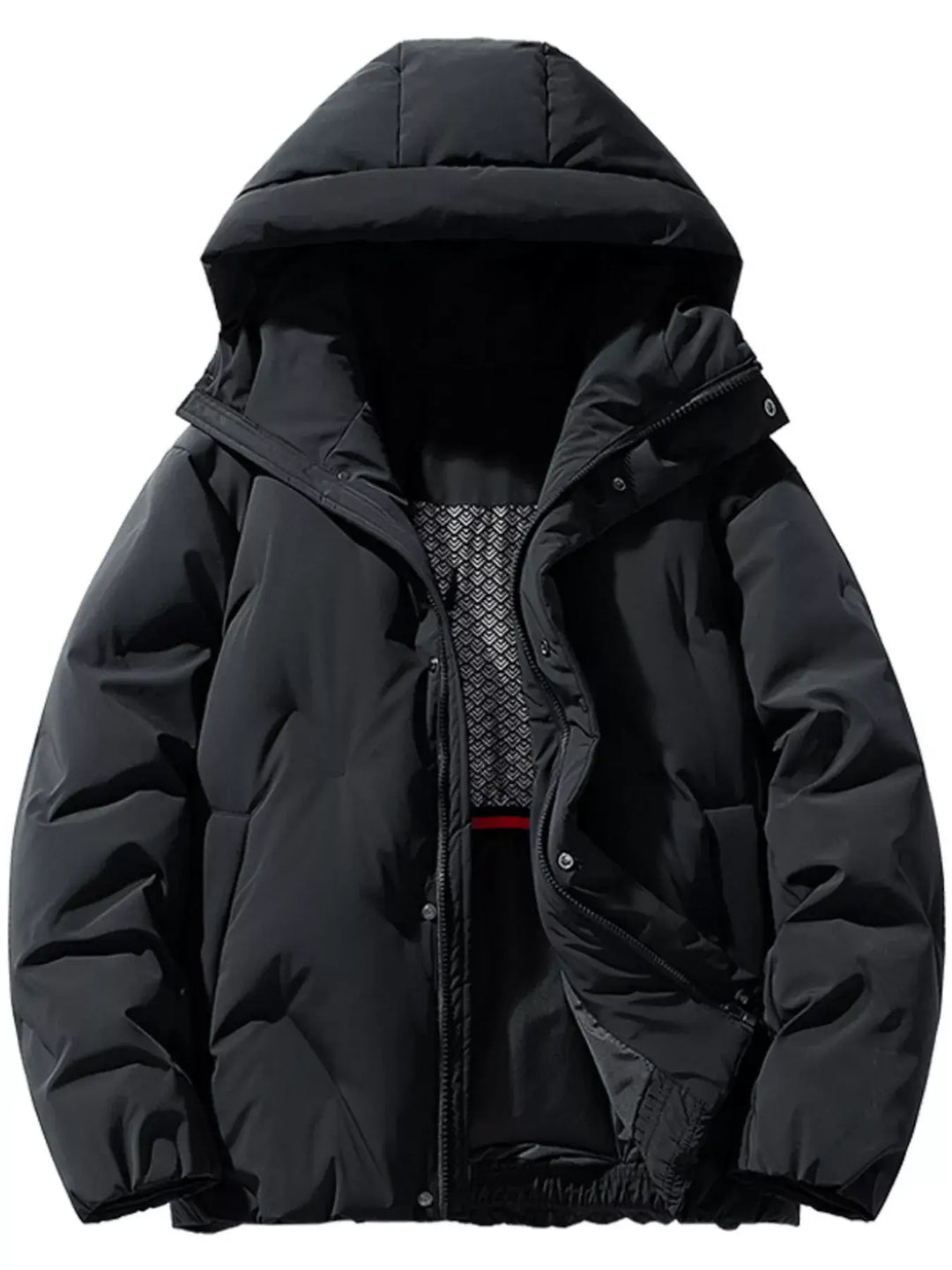Men's Full Size Hooded Puffer Jacket with Side Pockets Plus Size