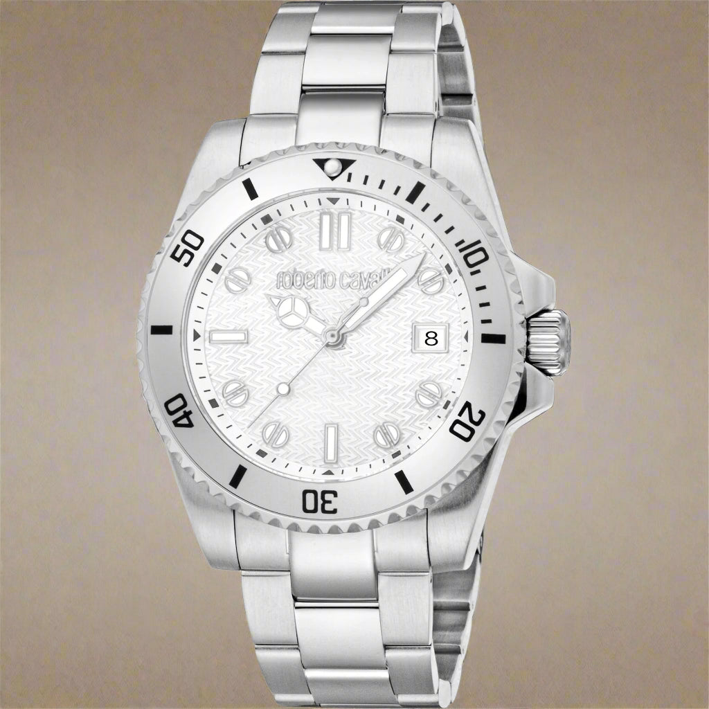 Roberto Cavalli men's silver tone day date Watches