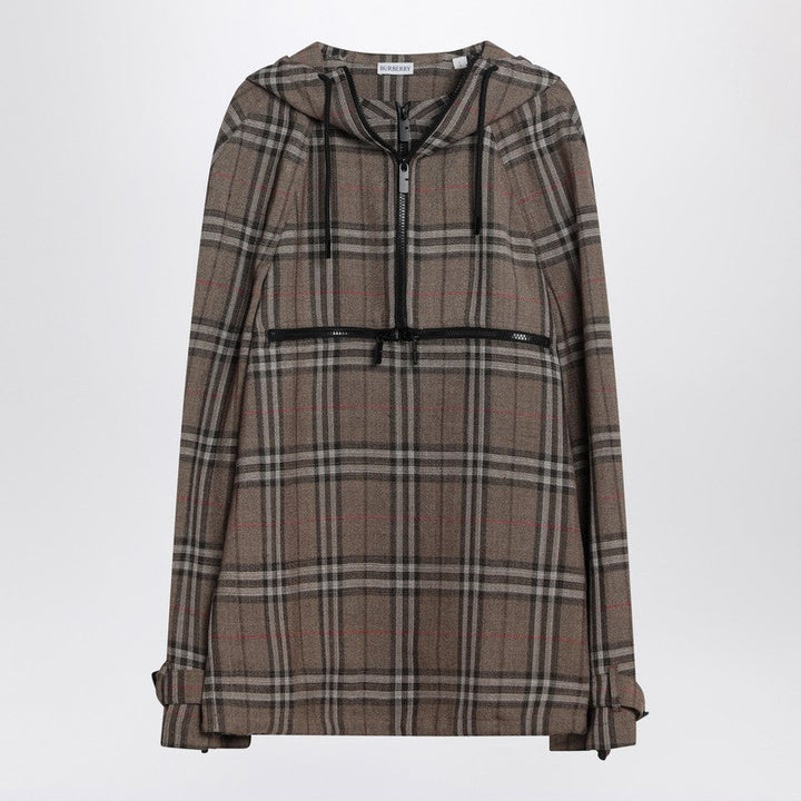 Burberry Half-Zip Jacket With Check Pattern In Silk Blend Men