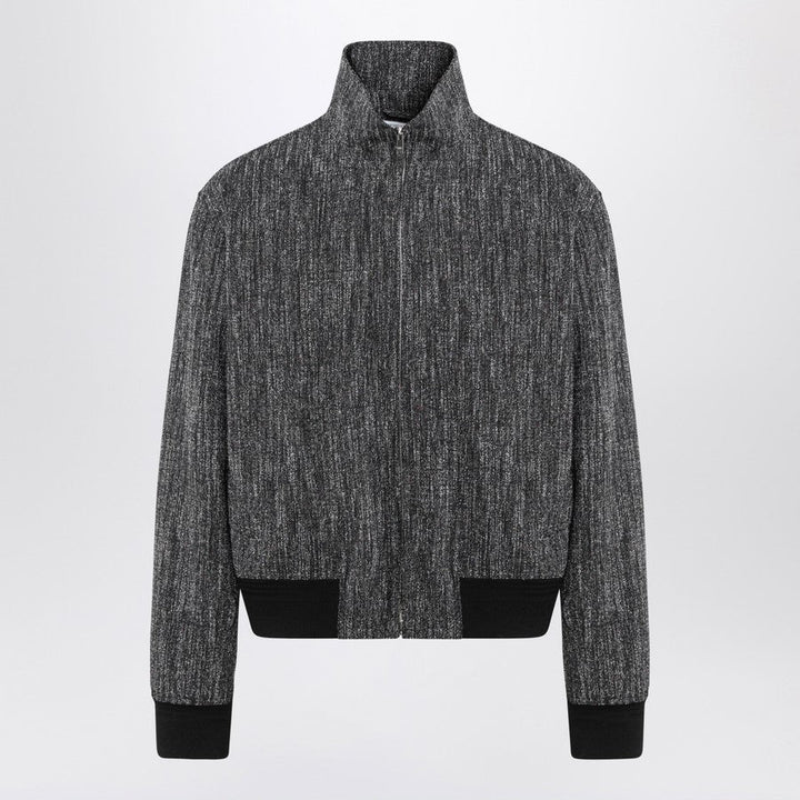Bottega Veneta Men Grey Textured Wool Blend Bomber Jacket