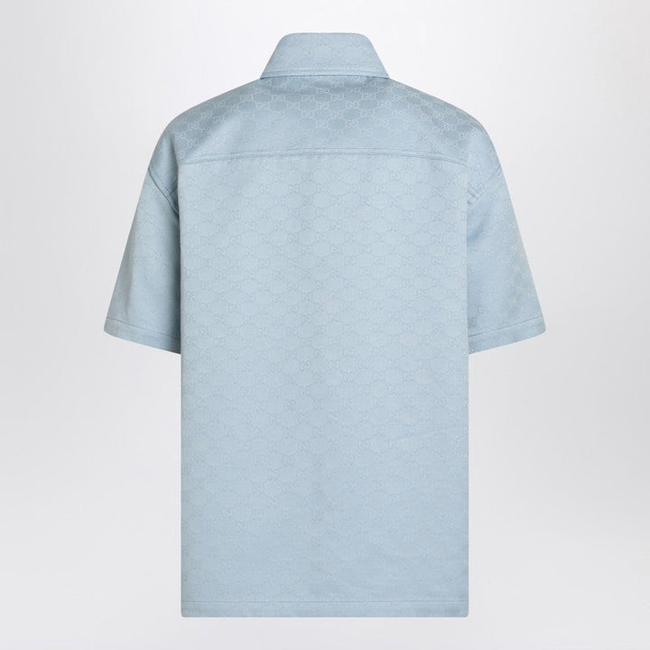 Gucci Light Blue Cotton Shirt With Gg Jacquard Men